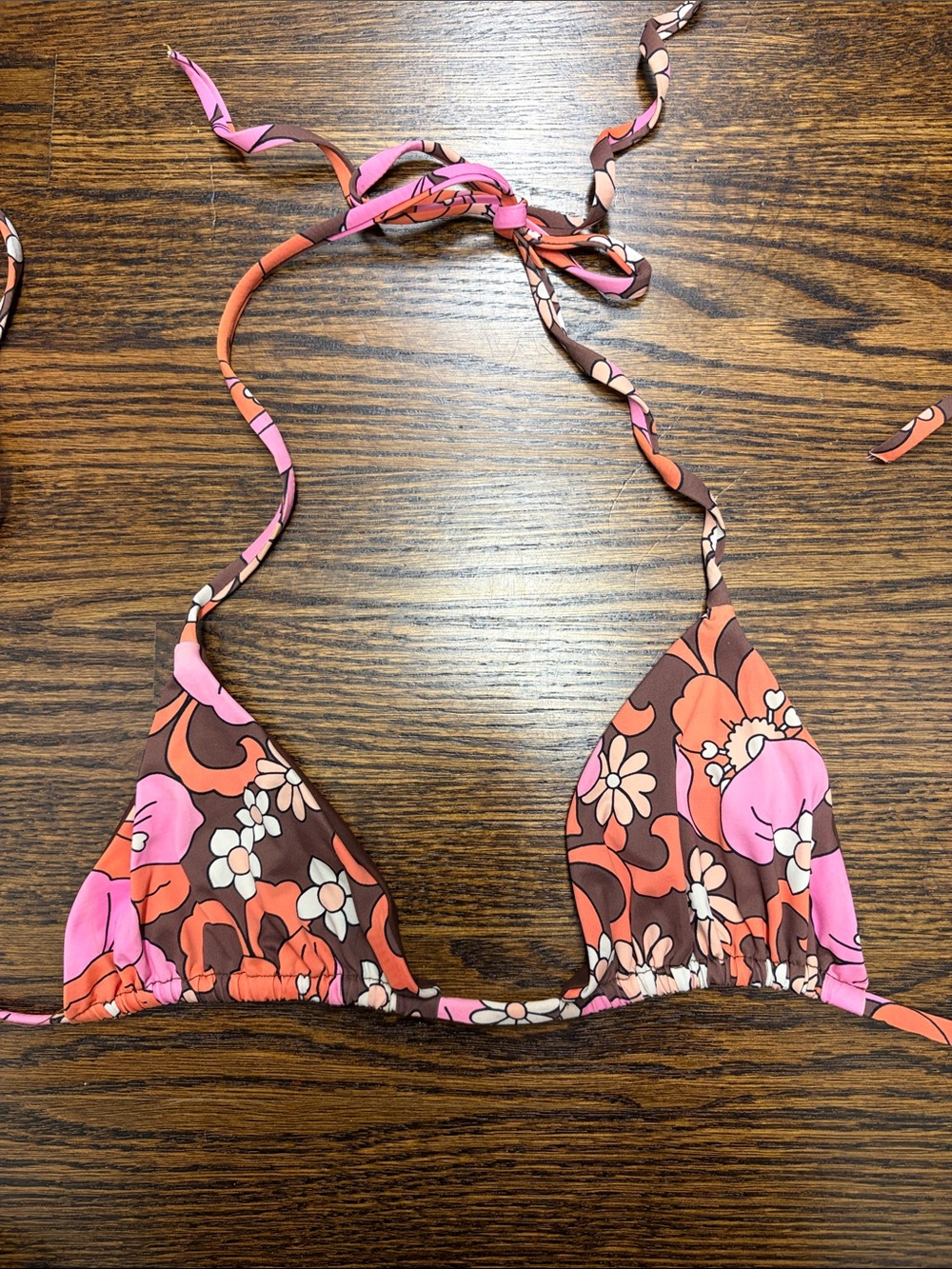 Frankie’s Bikini Pink & Brown Floral Triangle Bikini Top size M